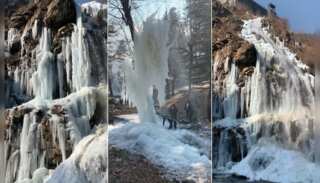 Looks like Elsa's castle! Lakes, rivers, waterfalls freeze as Kashmir Valley records sub-zero temperatures