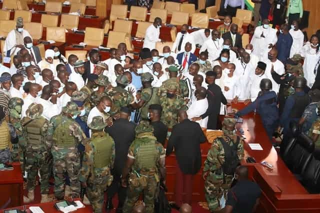 Ghana Parliament Brawl: Fight breaks out on the Parliament floor over proposed tax on e-Transactions