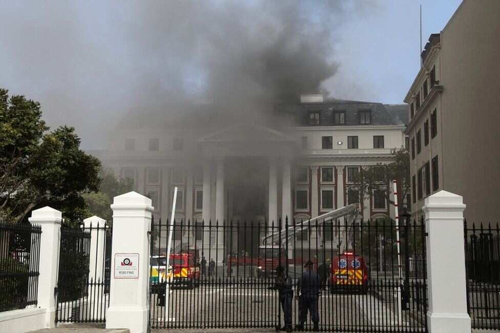 A fire has erupted at the South African parliament, with flames bursting from the roof