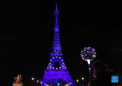 Paris lights up in blue to mark start of France's six-month EU presidency