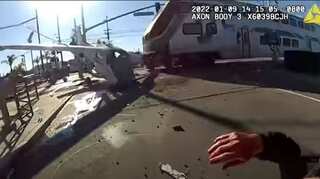 Watch: Straight from Hollywood moment as train hits crashed plane just seconds after pilot rescued