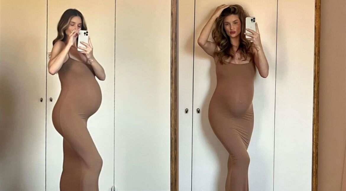 Rosie Huntington-Whiteley stuns in skin-tight dress as she flaunts baby bump