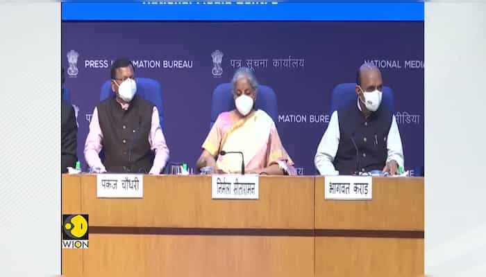 Indian finance minister Nirmala Sitharaman briefs media on Union Budget 2022