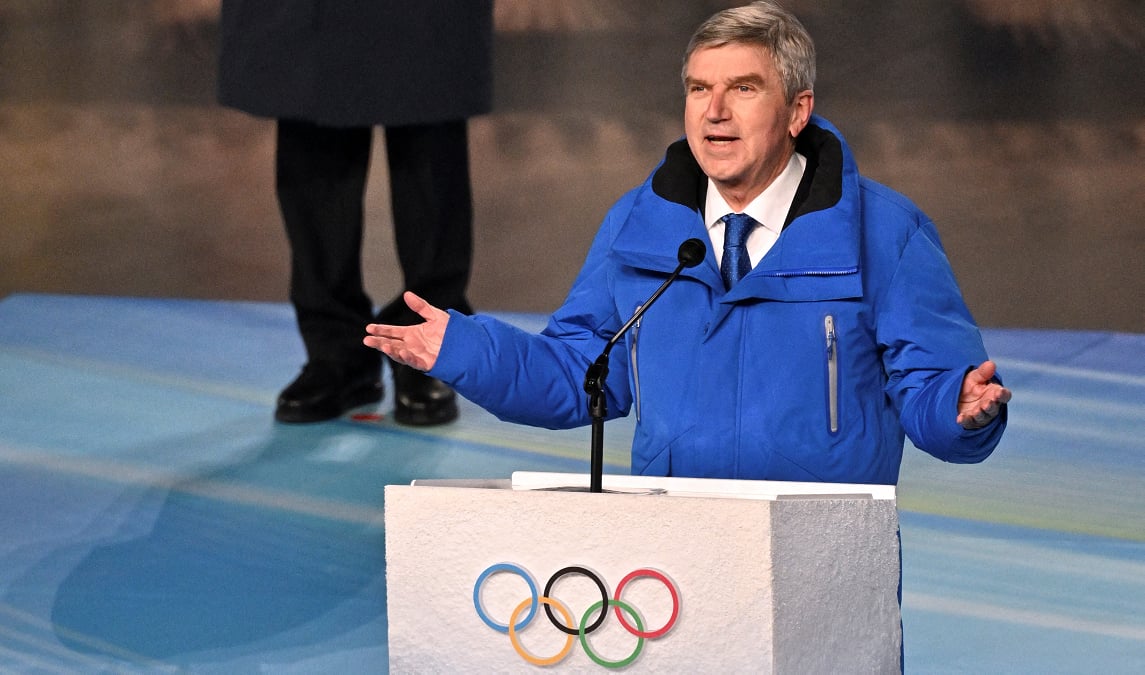 IOC President Thomas Bach delieverd a speech during the opening ceremony