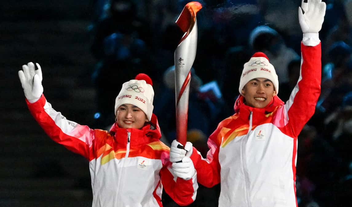 The Olympic flame lit up in Beijing