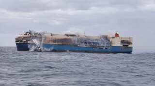 Salvage crews set to board blazing ship carrying luxury cars in Atlantic Ocean