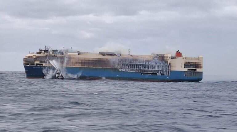 Salvage crews set to board blazing ship carrying luxury cars in Atlantic Ocean