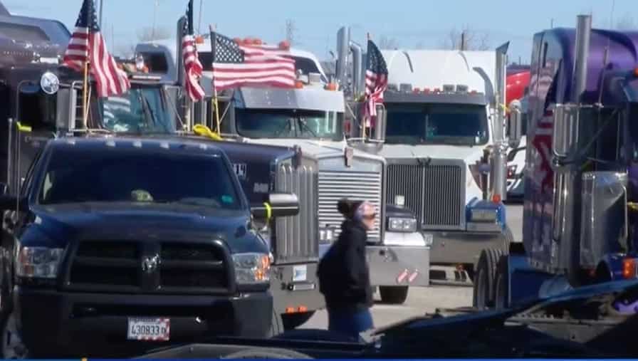 US truckers gather in California to protest against COVID rules & mask mandates