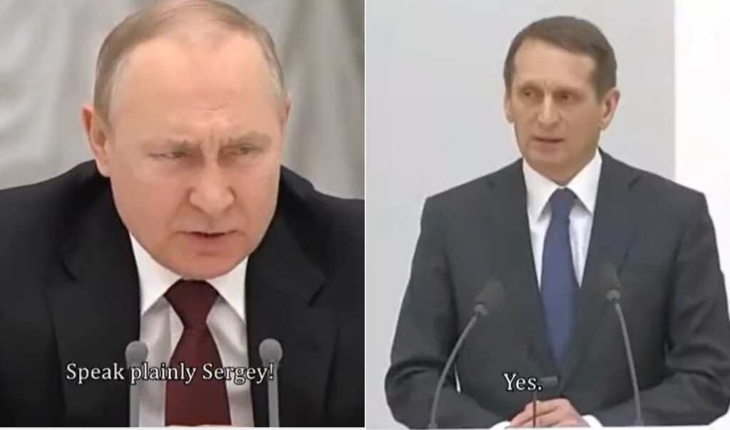 Watch: Russian President Vladimir Putin's tense exchange with his spy chief over eastern Ukraine