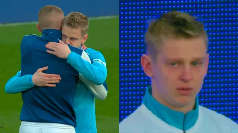 Ukrainian duo Zinchenko and Mykolenko embrace each other as Man City, Everton show support for Ukraine