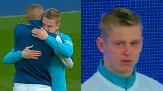 Ukrainian duo Zinchenko and Mykolenko embrace each other as Man City, Everton show support for Ukraine