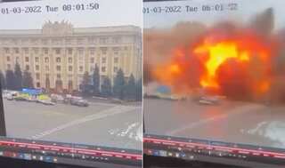 Watch: Ukraine's foreign ministry posts dramatic video of administration building being blown up in Kharkiv
