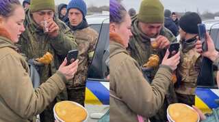 Watch: Russian soldier surrenders to Ukrainians, gets pastries, drinks
