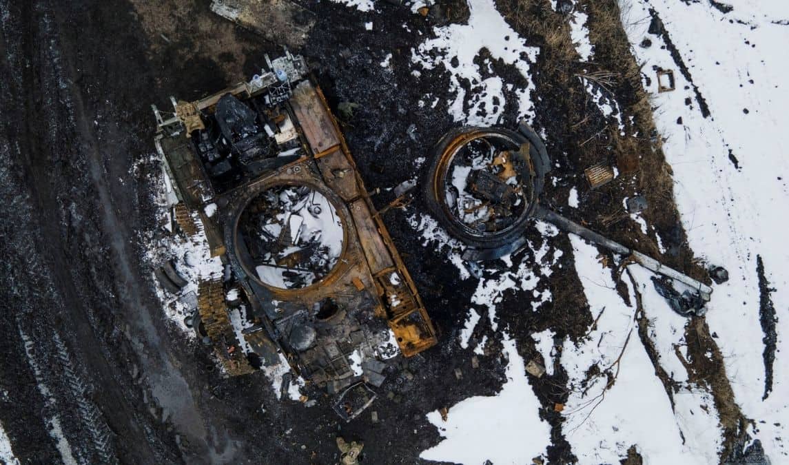 Charred Russian tank