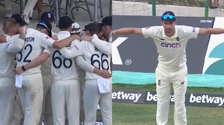Left out of team huddle, Mark Wood hilariously does one-man meeting during West Indies Test - WATCH Left out of team huddle, Mark Wood hilariously does one-man meeting during West Indies Test - WATCH