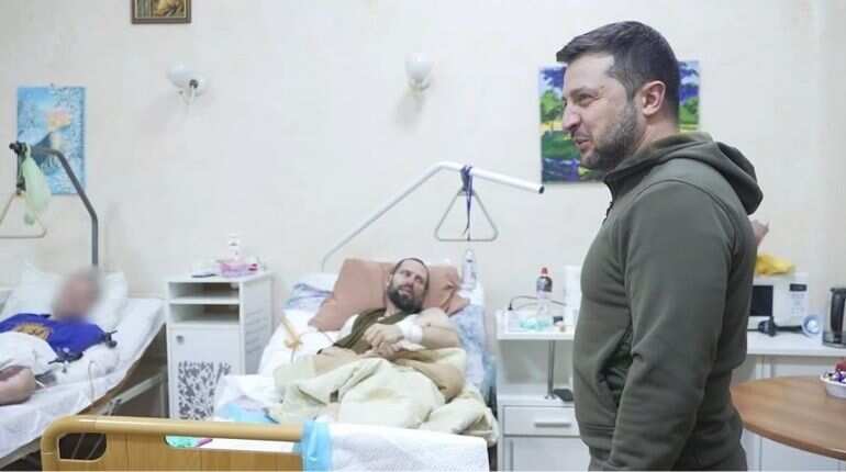 'Get well soon': Ukrainian President Volodymyr Zelensky visits wounded soldiers in hospital