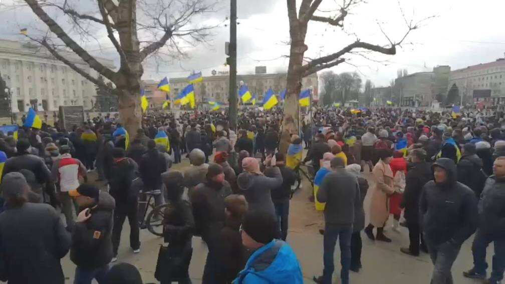 Residents protest Russian occupation in Kherson amid the ongoing invasion of Ukraine