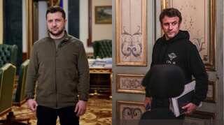 Imitation, the sincerest form of flattery: French President discards suits, dons sweatshirt. Copying Zelensky?