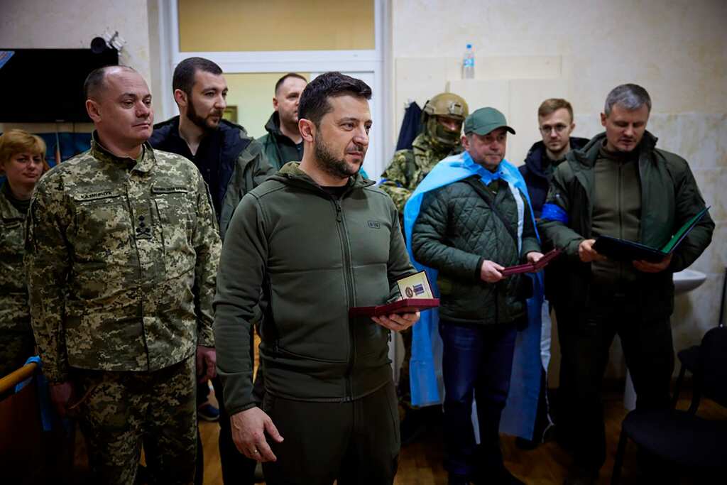 Ukraine President Zelensky awards soldiers in Kyiv amid the ongoing Russian invasion
