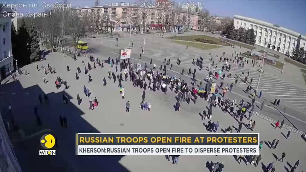 Russian troops open fire at Ukrainian protesters, CCTV video captures panic at city square