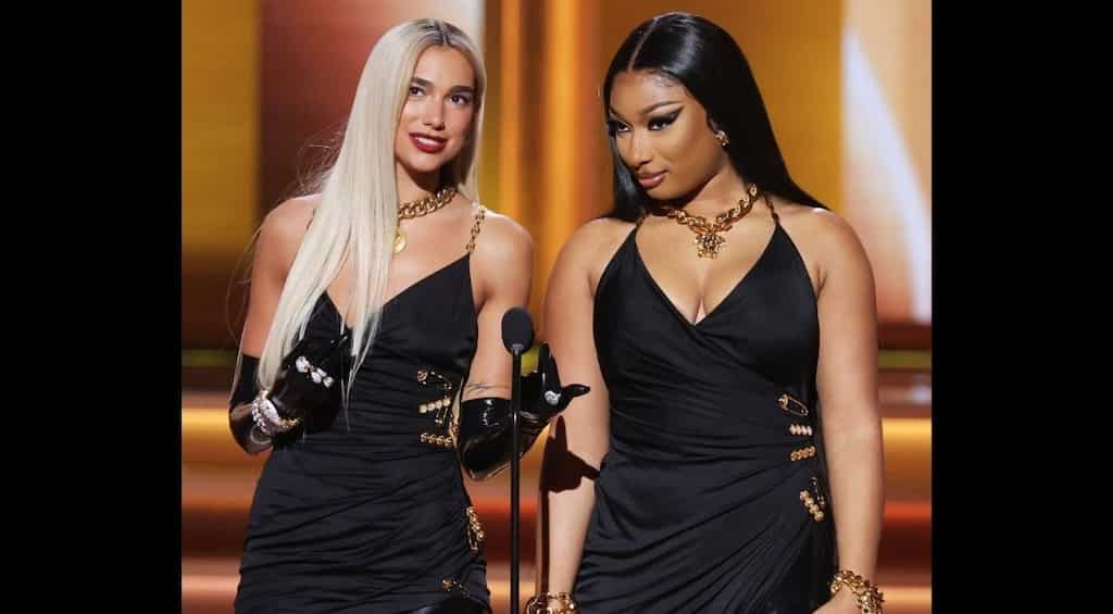 Dua Lipa, Megan Thee Stallion have a fashion face off in matching Versace at the Grammys 2022