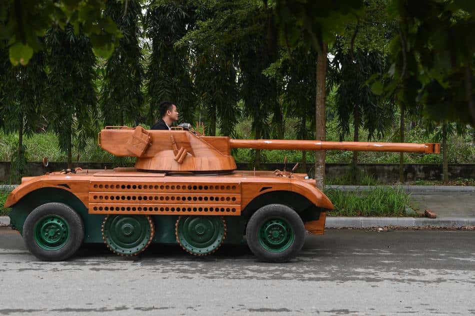 A father's labour of love: Vietnamese father converts van into a wooden tank