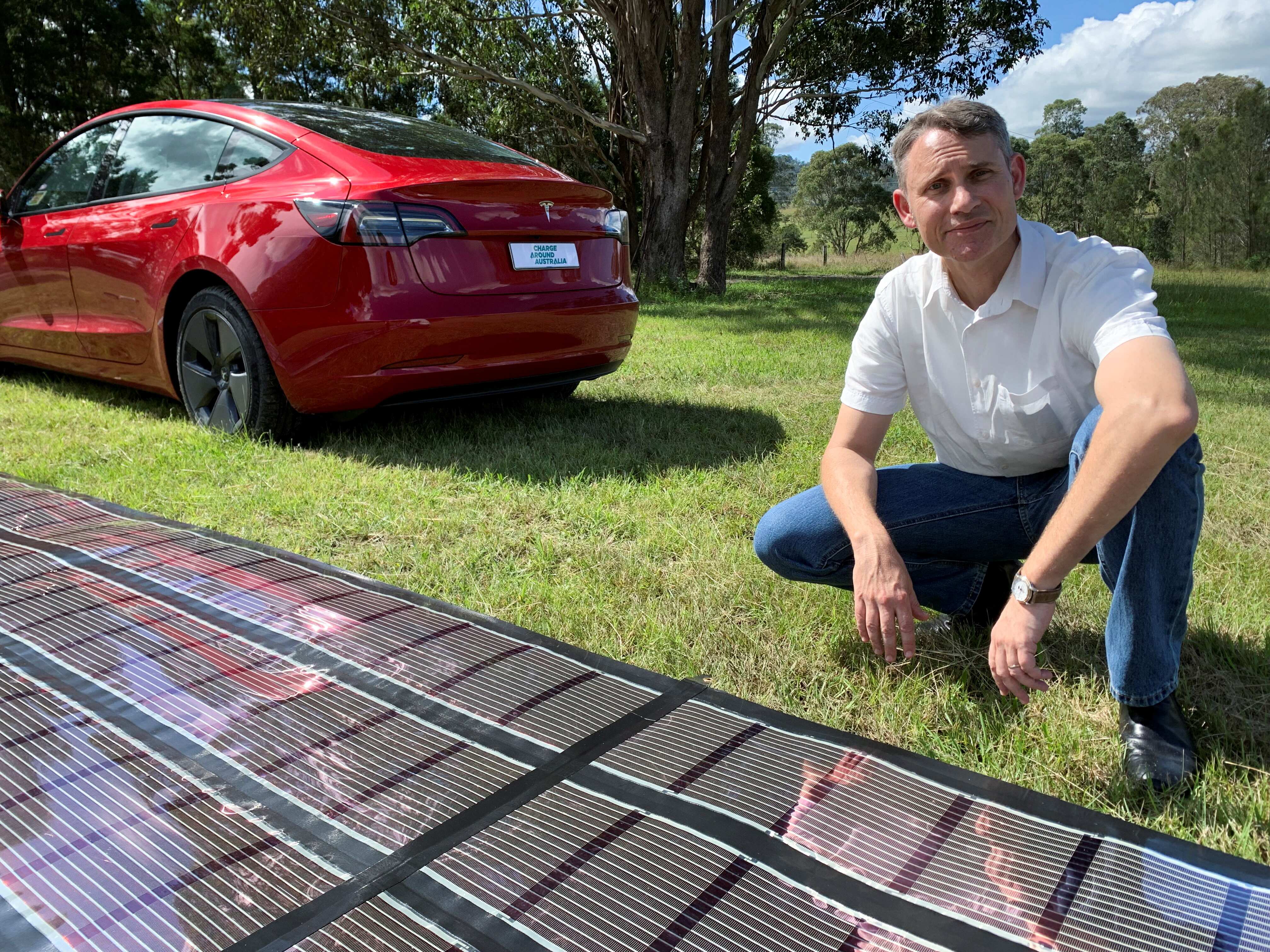Australian scientists to power Tesla on 15,000-km trip with printed solar panels Australian scientists to power Tesla on 15,000-km trip with printed solar panels