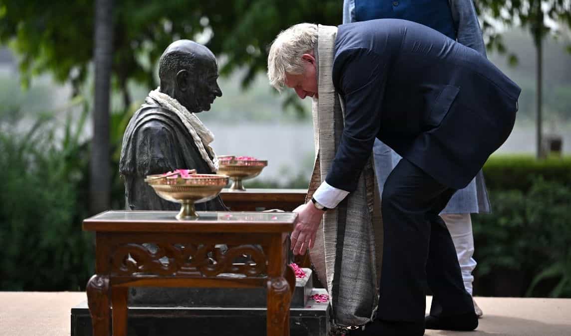 Johnson paid tributes to Mahatma Gandhi