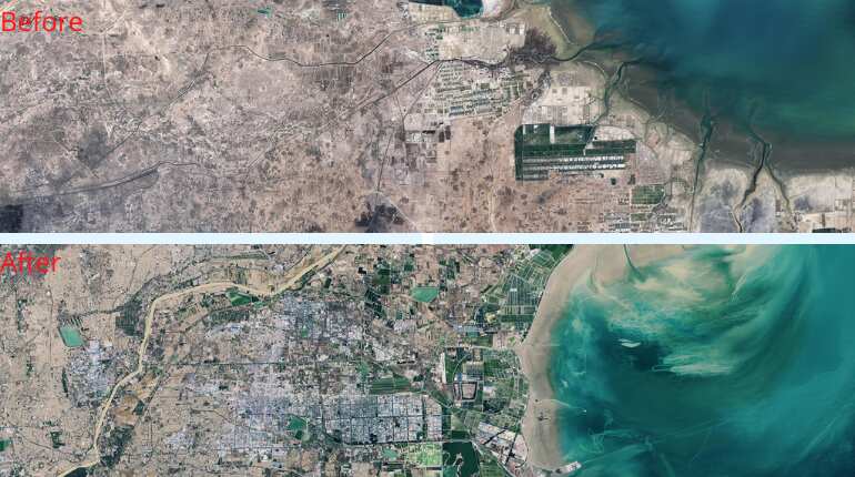 (Image: NASA) China's Changing Yellow River Delta (Feb. 13, 1989 - Oct. 24, 2020)