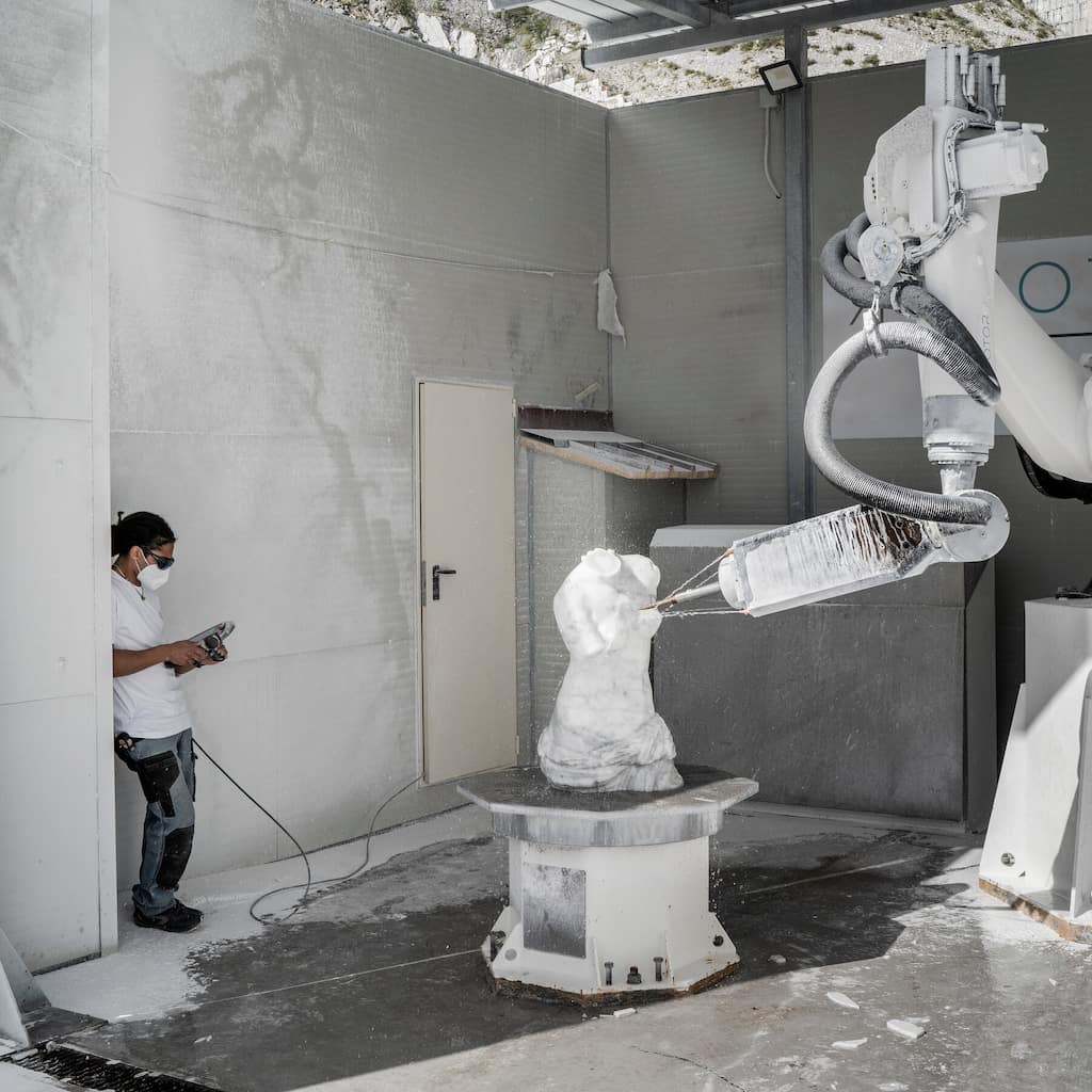 Robots are cutting down the time to make sculptures as it sculpts special Carrara marble