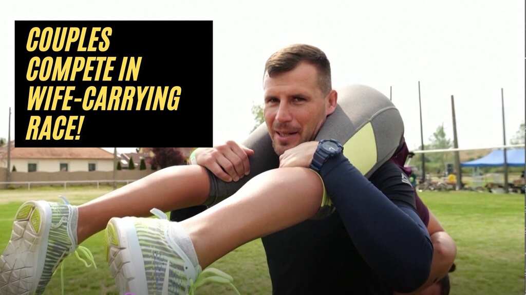Couples in Hungary compete in wife-carrying race