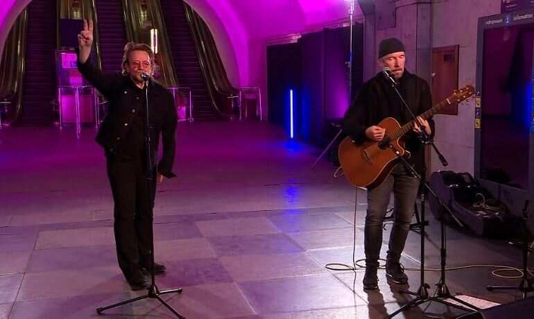 U2's Bono gives 'freedom' concert in Kyiv metro amid Russian invasion