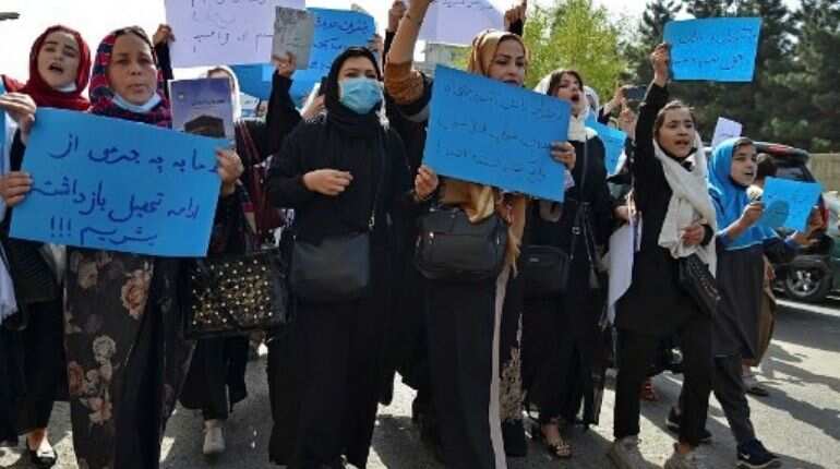 Afghan women protest Taliban decree to cover faces
