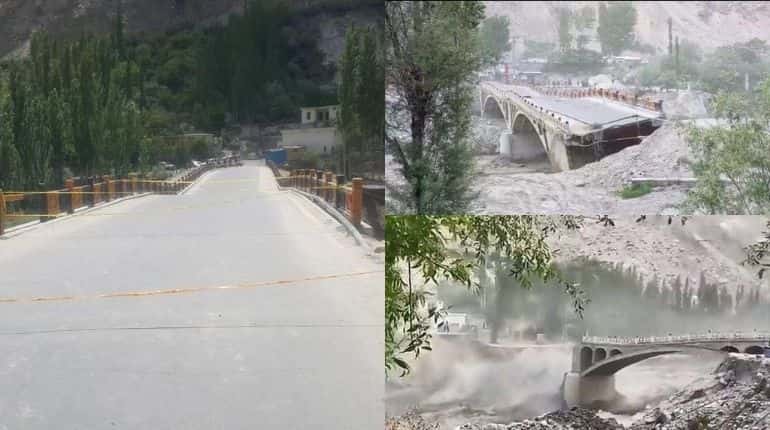 Shishper glacier’s water sweeps away Chinese-built strategic bridge on Karakoram Highway in PoK Shishper glacier’s water sweeps away Chinese-built strategic bridge on Karakoram Highway in PoK
