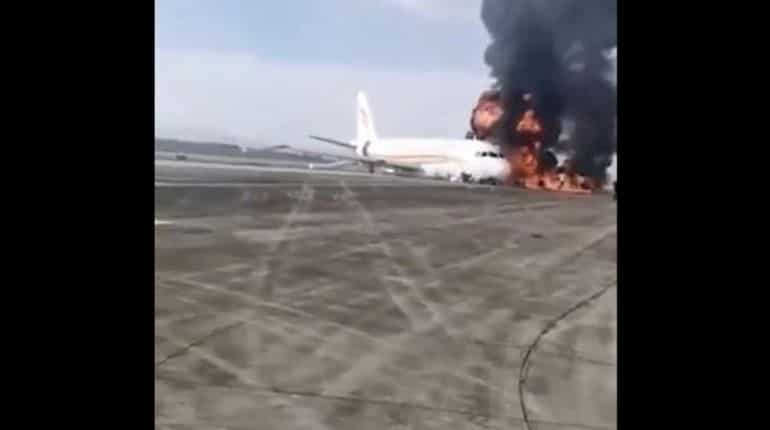 Watch: Chinese plane catches fire at airport during takeoff; more than 100 evacuated