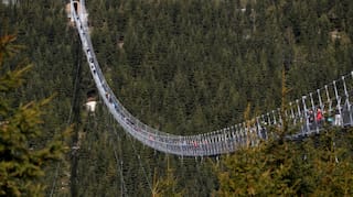 Thrill seekers flock to world's longest suspension footbridge after its opening in Czech Republic