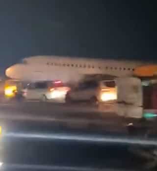 Jet on the road: Confusion in Lagos as passenger plane is towed along highway