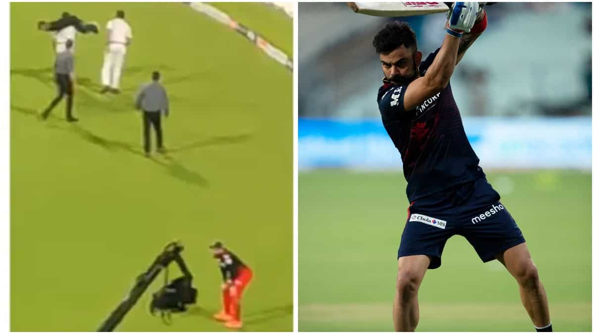 RCBvsLSG: Kolkata cop turns John Cena to force out intruder, leaves Virat Kohli in disbelief - WATCH RCBvsLSG: Kolkata cop turns John Cena to force out intruder, leaves Virat Kohli in disbelief - WATCH