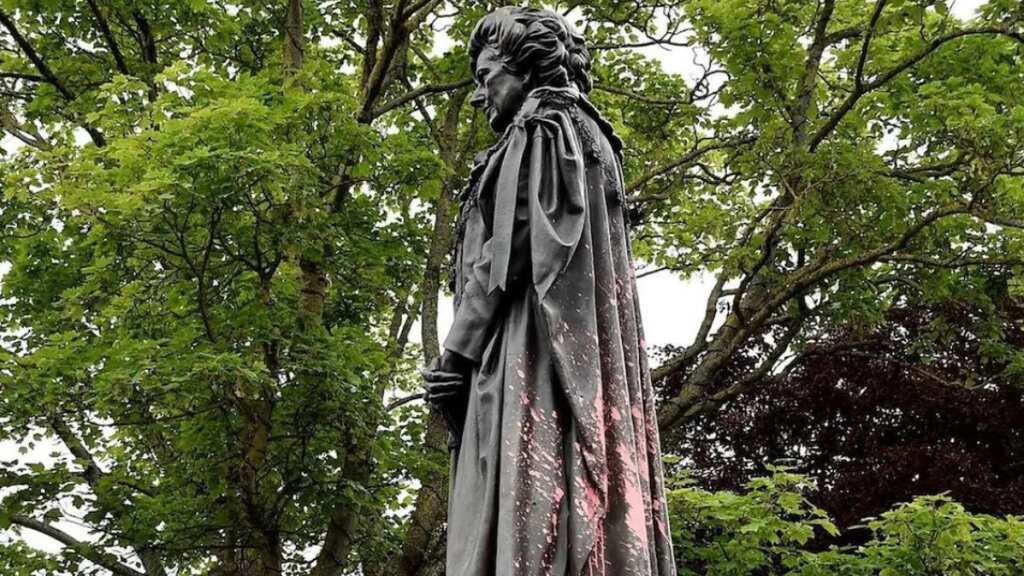 Former UK PM Margaret Thatcher's statue daubed with red paint by vandals weeks after egging