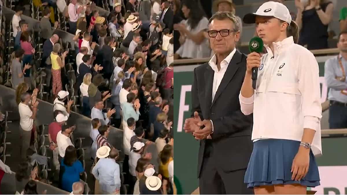 WATCH: Iga Swiatek receives standing ovation for 'Stay strong Ukraine' message after French Open win