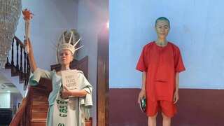 Cambodian-American activist dressed as Lady Liberty at her trial in Phnom Penh convicted of treason