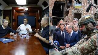 To show support, Emmanuel Macron, Olaf Scholz, Mario Draghi visit war-damaged Irpin in Ukraine
