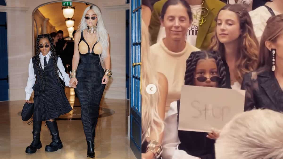 Kim Kardashian's daughter holds placard telling paps to 'stop' taking her pictures Kim Kardashian's daughter holds placard telling paps to 'stop' taking her pictures