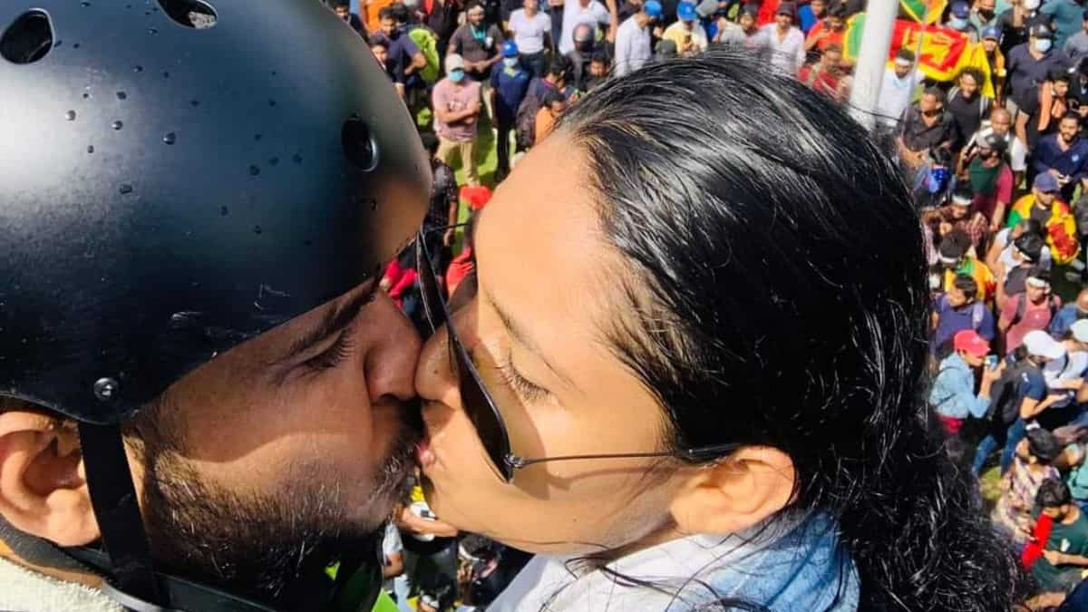 Sri Lanka crisis: During protests, a picture of a couple kissing goes viral