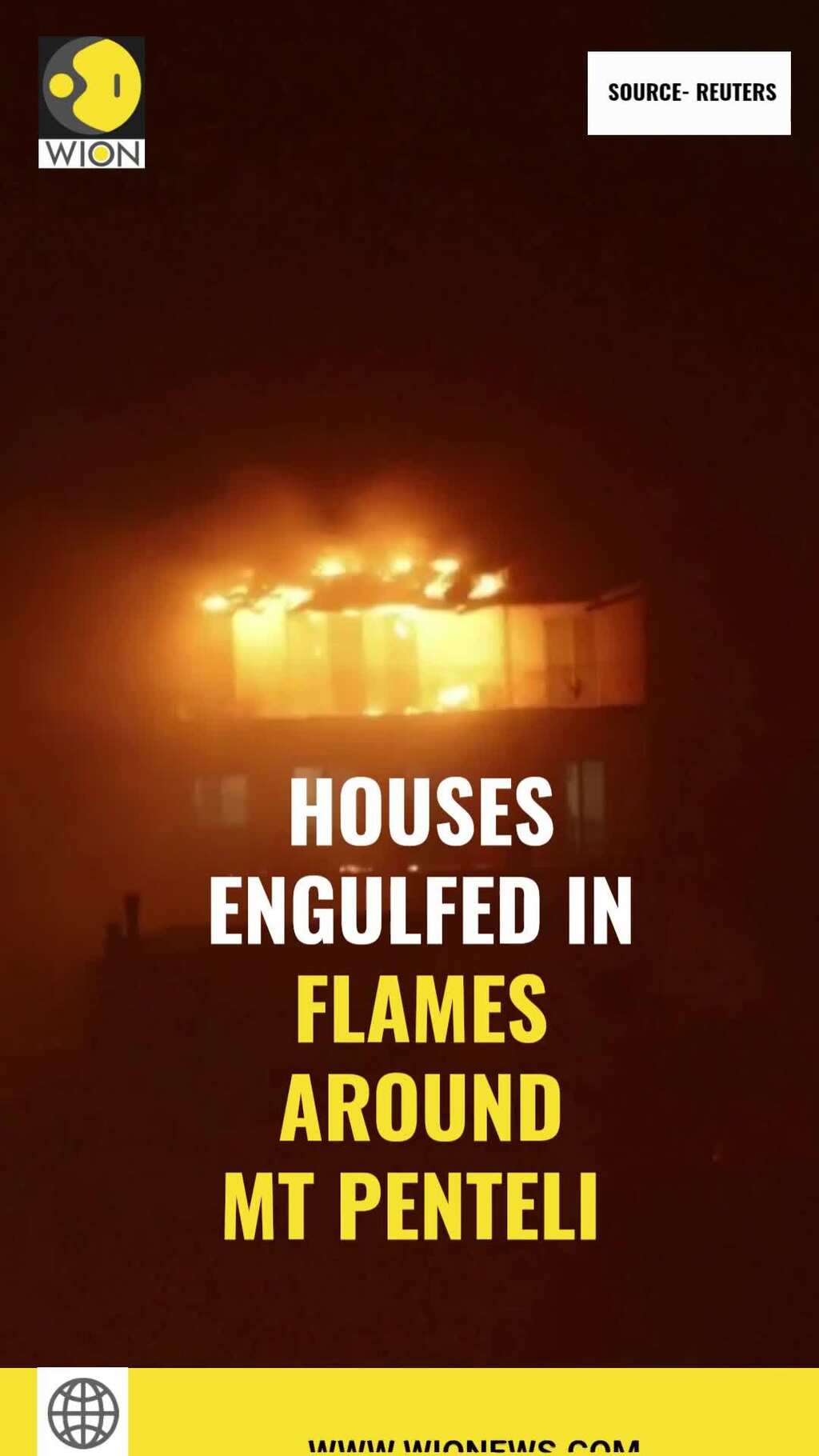 Houses engulfed in flames in Mount Penteli fire in Athens suburbs