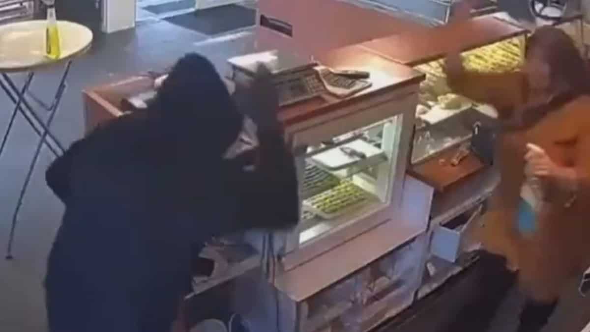 Viral video: Woman baker fights off armed robber with a cleaning cloth