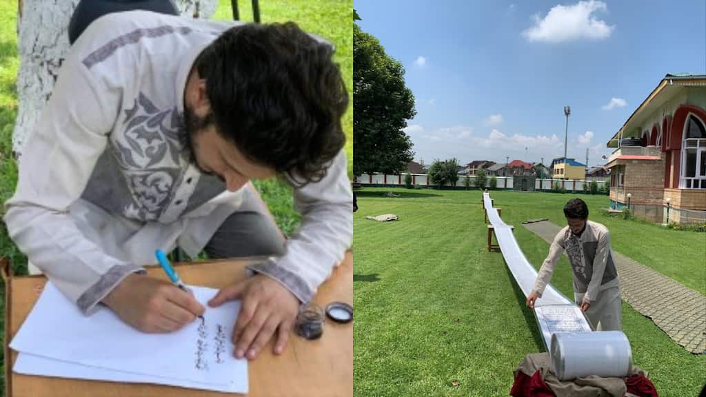 Kashmiri calligrapher writes Quran on 500 metres scroll, creates a record