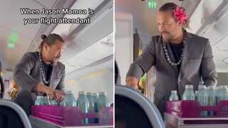 Jason Momoa turns flight attendant and surprises passengers by serving them drinks
