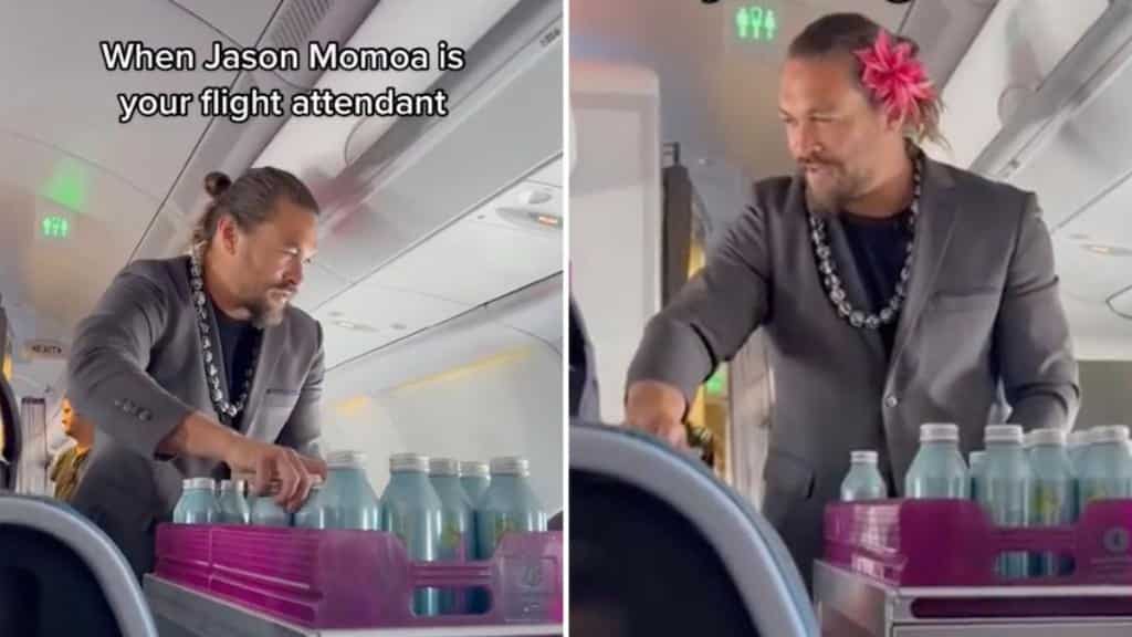 Jason Momoa turns flight attendant and surprises passengers by serving them drinks