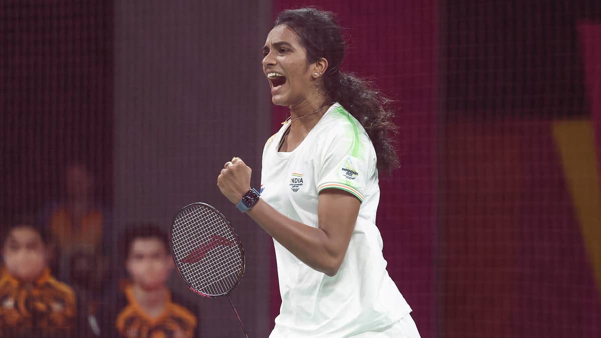 PV Sindhu thrashes Michelle Li to bag first-ever women's singles gold medal at CWG 2022 PV Sindhu thrashes Michelle Li to bag first-ever women's singles gold medal at CWG 2022